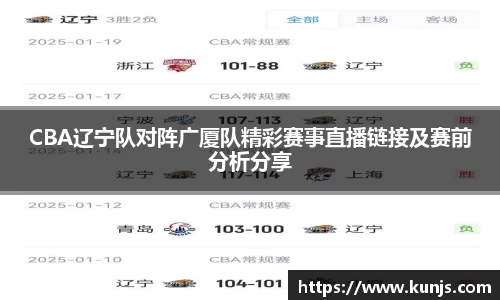 CBA辽宁队对阵广厦队精彩赛事直播链接及赛前分析分享